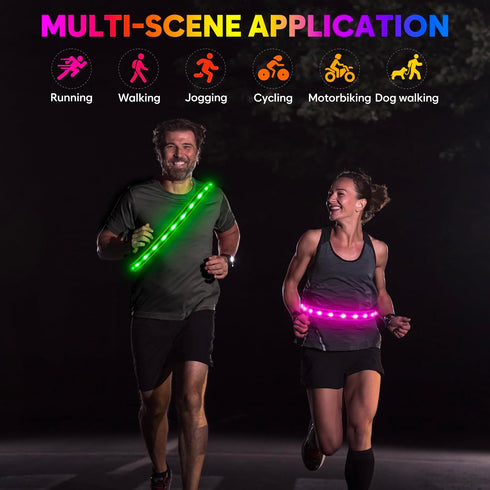 LED Running Belt, USB Rechargeable High Visibility Waistband Safety Light for Running, Cycling, and Walking