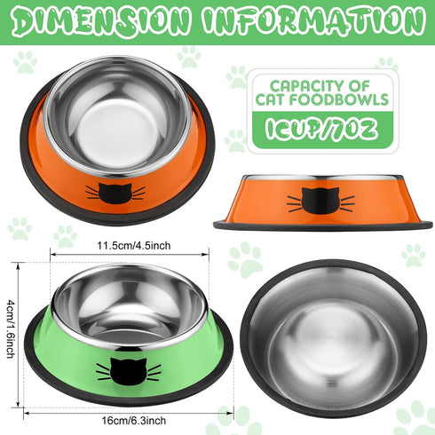 6 Pcs Cat Bowls for Food and Water Cat Dishes Stainless Steel PET Food Bowls 7 oz Anti Slip Metal PET Bowl with Removable Rubber Base Thicken Cat Feeding Bowl for Indoor Pets Kitten Small Dogs