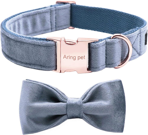 ARING PET Bowtie Dog Collar - Velvet Dog Collar with Detachable Bowtie, Cute & Comfortable, Blue Large