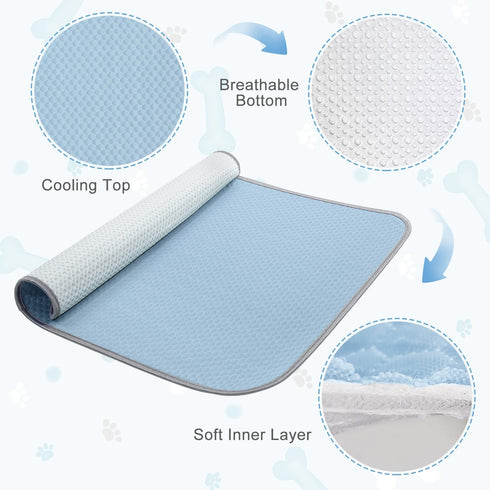 Summer Dog Cooling Mat Washable Ice Silk Self Cool Pad for Small Medium Large Dogs and Cats, Indoor & Outdoor Floor,