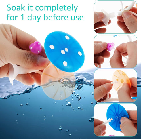 2Pcs Betta Fish Mushroom Hammock with 30 Luminous Stones, Soft Silicone Aquarium Rest Bed