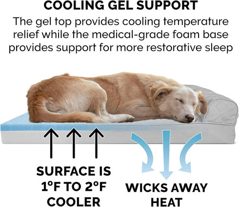 Furhaven Cooling Gel Dog Bed for Medium/Small Dogs - Removable Bolsters & Washable Cover, Up to 35 lbs, Silver Gray