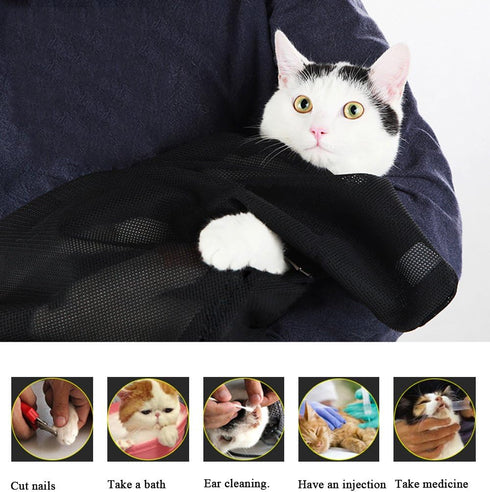 ASOCEA Cat Bathing Bag - Adjustable Grooming Mesh Bag for Bathing, Nail Trimming, Anti-Bite & Anti-Scratch