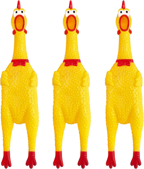 Xeehwb 3 Pcs Large Rubber Chicken,12 Inch Yellow Rubber Squawking Chickens,Screaming Chicken Dog
