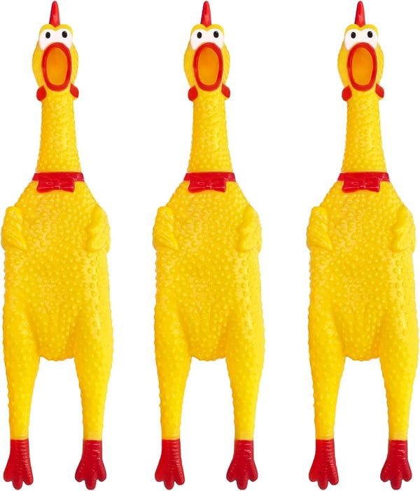 Xeehwb 3 Pcs Large Rubber Chicken,12 Inch Yellow Rubber Squawking Chickens,Screaming Chicken Dog