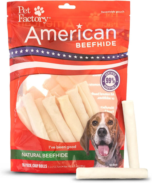 Pet Factory American Beefhide Chip Rolls Dog Chew Treats, Natural Flavor, 5", 16 Count/1 Pack