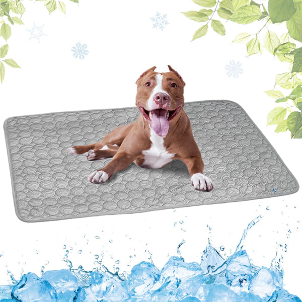Washable Dog Cooling Mat, Portable Summer Pet Cooling Pad, Ice Silk Self-Cooling Mat for Dog (Grey, 21x27in)