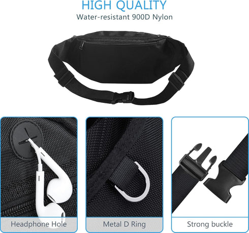 Sports Fanny Pack for Men Women - Outdoor Waist Pack Bag with 6 Zipper Pockets, Adjustable Belt for Traveling
