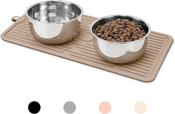 Ptlom Dog Food Mat, Anti-Slip Waterproof Feeding Mat for Food and Water, Silicone Pet Placemat for Dogs