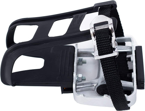 YBEKI Bike Pedals with Clips and Straps, 9/16-Inch Spindle Resin/Alloy for Exercise and Outdoor Bicycles