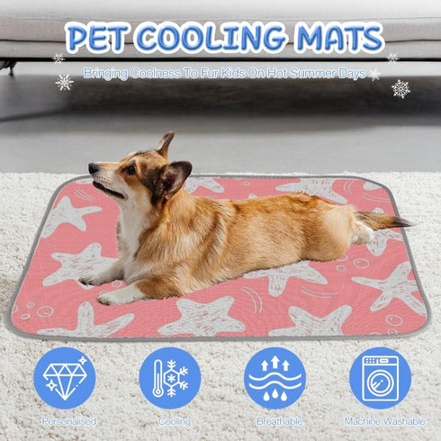 imiBBWQu Summer 27" 22" Cooling Mat for Dogs Starfish White Pink Floral Reversible Dog Cooling Mat Washable Dog Pad