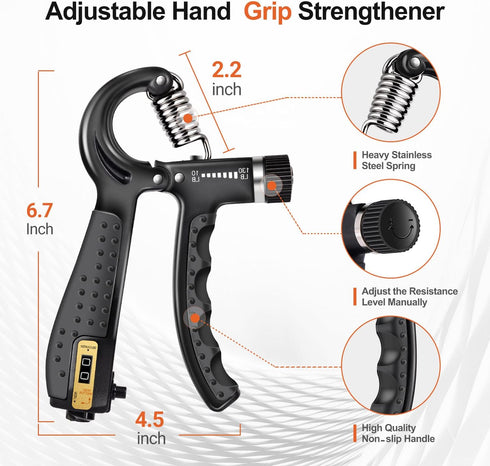 Grip Strength Trainer Kit (5 Pack) | Adjustable Resistance Hand Gripper and Forearm Workout Ring