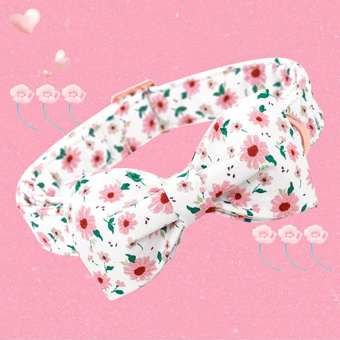 Floral Adjustable Dog Collar with Bows for Girls, Spring Gift for Medium Small Large Dogs
