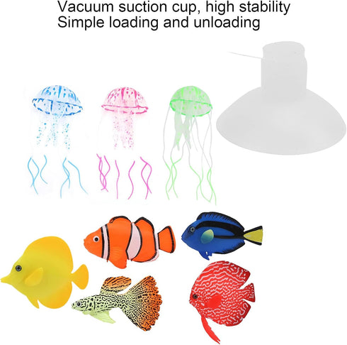 8Pcs Luminous Aquarium Decorations, Glowing Fish Artificial Aquarium Decor Floating Jellyfish Ornament