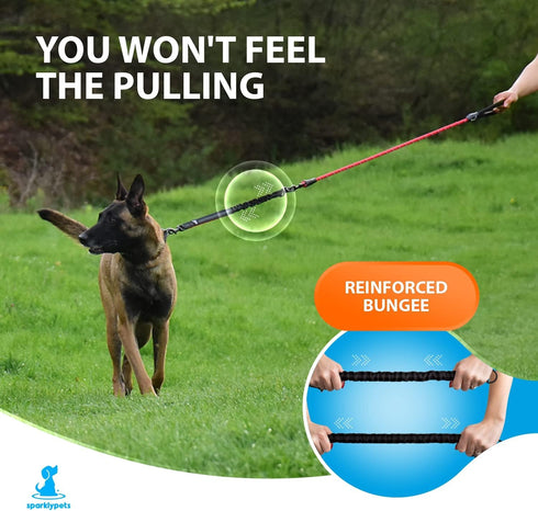 Heavy Duty Rope Bungee Leash for Large and Medium Dogs, No Slip Reflective Leash for Outside, 5.5 Ft Red