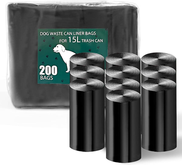 200 Black Unscented Thick Dog Waste Bags for 15L and 20L Dog