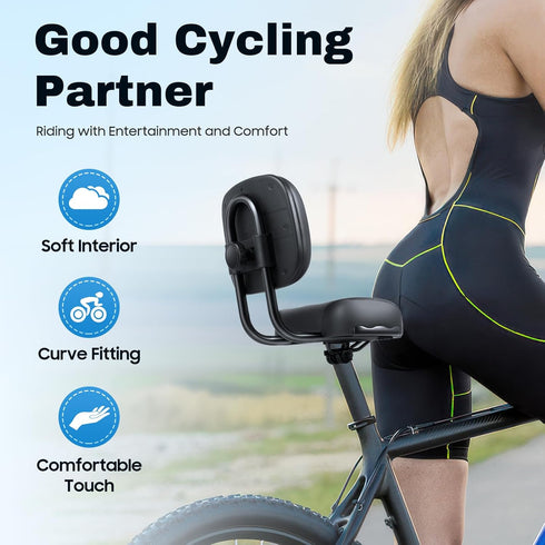 Bicycle Saddle, Wide Comfort Electric Tricycle Bike Bicycle Saddle Seat Pad with Back Rest,Adjustable Height,High