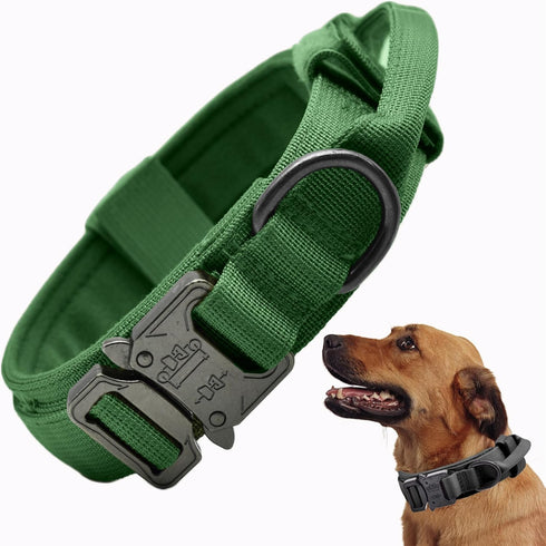 Tactical Dog Collar, Adjustable Military Training Nylon Collar with Control Handle for Small Medium Large Dogs (Emerald