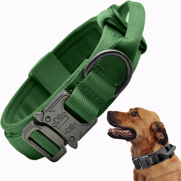 Tactical Dog Collar, Adjustable Military Training Nylon Collar with Control Handle for Small Medium Large Dogs (Emerald