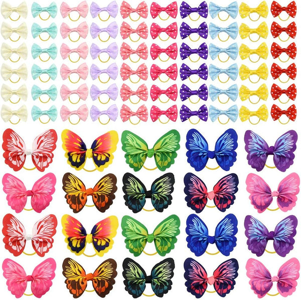 Tongcloud 80 pcs Dog Hair Bows - Butterfly Knotted Bows with Rubber Bands for Puppy Dog Cats Hair Accessories