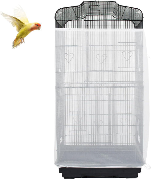 ASOCEA Large Bird Cage Cover, Adjustable Soft Nylon Mesh Seed Catcher Skirt Guard for Parrot Parakeet Macaw (White,