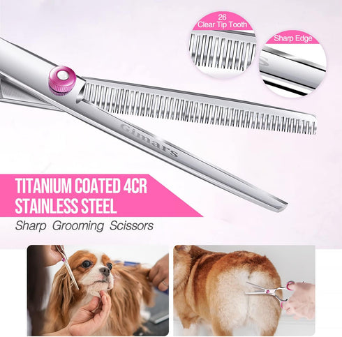 Gimars Dog Grooming Scissors Kit, Professional 4CR with Safety Round Tip, 5 in 1 Heavy Duty Shears