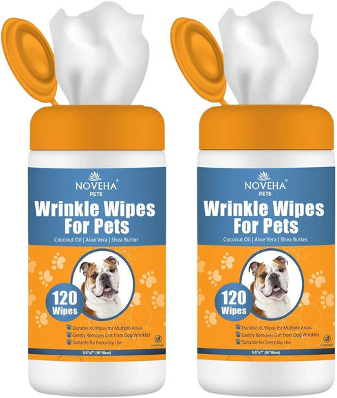 NOVEHA Wrinkle XL Wipes for Dogs, Removes Dirt, Wrinkles, Folds, Tear Stains, 240 Counts