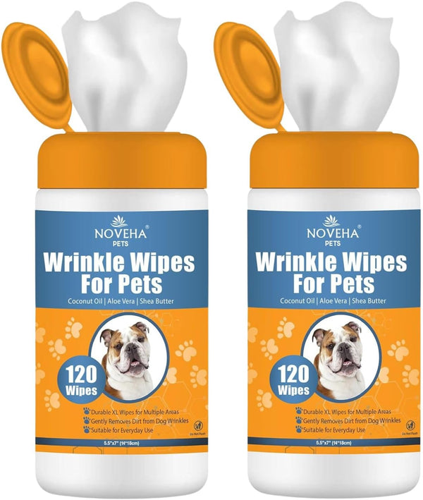 NOVEHA Wrinkle XL Wipes for Dogs, Removes Dirt, Wrinkles, Folds, Tear Stains, 240 Counts