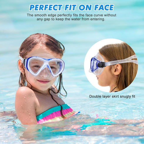 Kids Snorkel Set, Anti-Fog Diving Mask & Swimming Goggles, Dry Top Snorkel Equipment for Ages 5-10