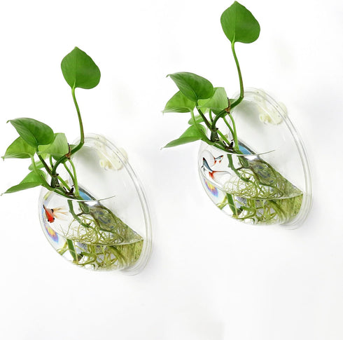 2PCS Wall Hanging Plant Terrarium, Wall Mounted Fish Bowl Tank, Acrylic Globe Flower Vase Planter