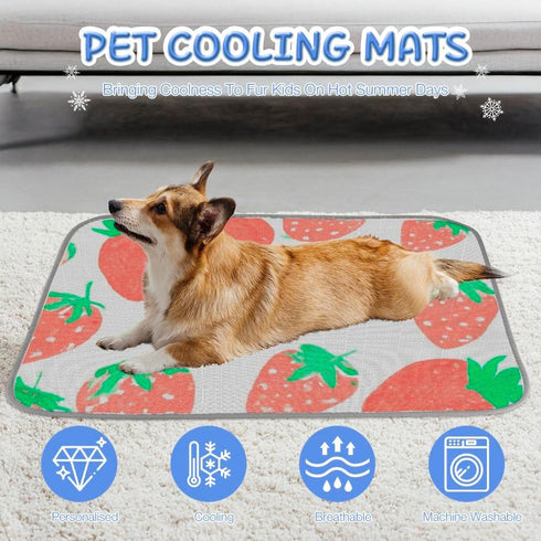 imiBBWQu Summer 27" 22" Dog Cooling Mat Pastel Bright Strawberries Fruit Dog Cooling Mats Washable Pads for Dogs to Lay