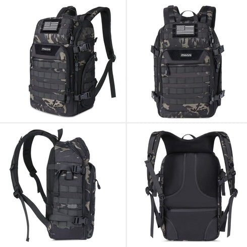 MOSISO 30L Tactical Backpack, Military Daypack with USA Flag Patch & USB Charging Port, Night Camouflage