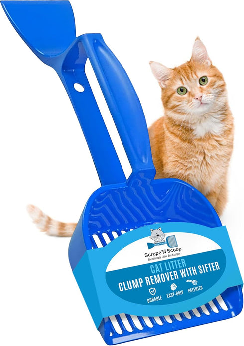 SCRAPE 'N' SCOOP Cat Litter Clump Remover with Sifter, 2 in 1 Litter Box Scooper & Scraper Tool