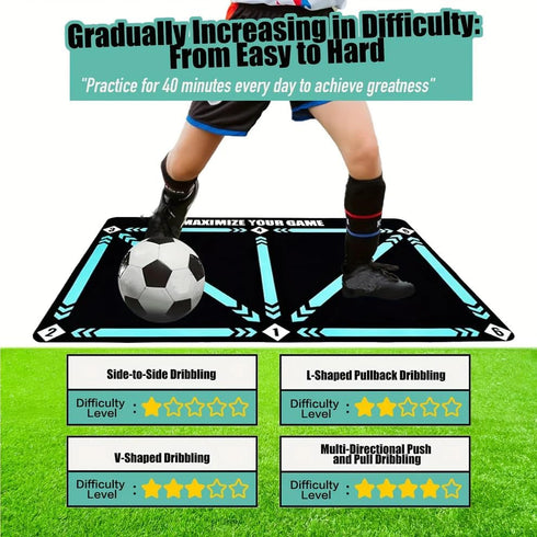 Soccer Training Mat with Kick Trainer & Ball Controller, Adjustable Waist Belt & Elastic Rope, Improve Footwork