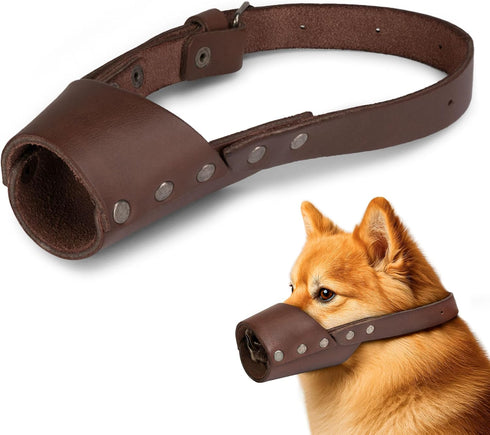 Hide & Drink Leather Dog Muzzle Guard, Secure Prevents Biting Chewing for Pitbull German Shepherd & Any Breeds