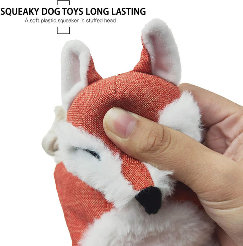 Fox Dog Toy with Squeaker - Stuffless Plush Dog Toy, Durable Chew Toy for Puppies with Embroidery Design