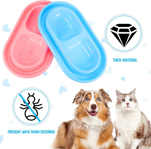 2 Pieces Cat Food Bowls Basic Dog Bowls Plastic Double Pet Food Water Bowls Feeding Bowl Tray Cat Eating and Drinking Bowl No Spill for Cats Dogs Pets, Pink and Light Blue (Small)