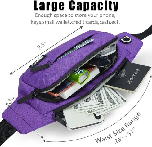 SINNO Large Crossbody Fanny Pack for Men Women, 4-Zipper Pockets Belt Bag for Travel Running Hiking