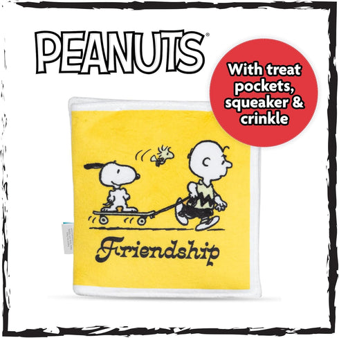 Interactive Crinkle Friendship Comic Book Toy with Squeakers and Treat Pockets, Snuffle Mat Dog Toy