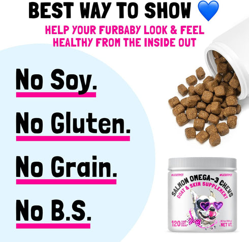 Omega 3 Alaskan Salmon Oil Treats for Dogs - 120 Fish Oil Chews for Skin, Coat, Allergy, and Joint Health