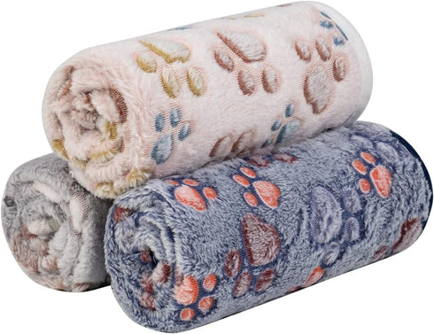 Dono 1 Pack 3 Dog Blankets, Soft Fluffy Fleece Pet Blanket, Warm Sleep Mat, Paw Print Design, Blanket for Dogs