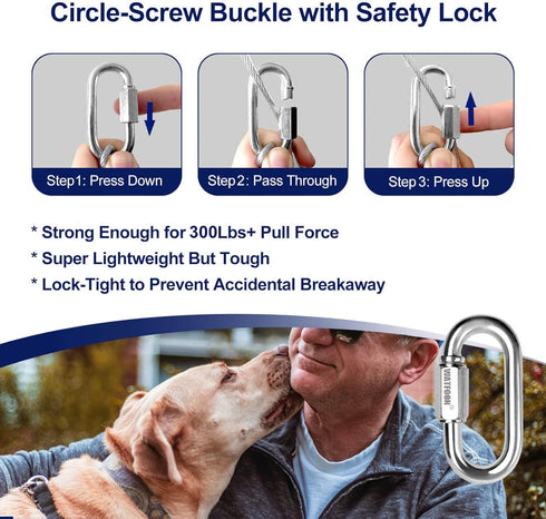 Tie Out Cable for Dogs Up to 300lbs, 100ft Extra Strong Tether, 1000lbs Break Strength, Dog Run Cable for Yard Garden