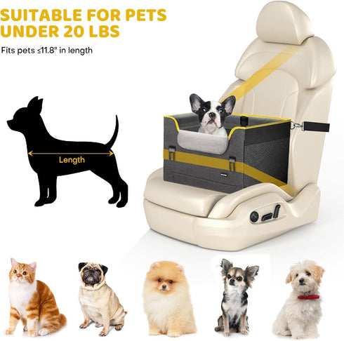 GENORTH 20 lbs,Dog Cozy Dog Car Seat for Small Dogs,Detachable Pet Car Seat Under Booster Seat with Chin Rest,Cushion