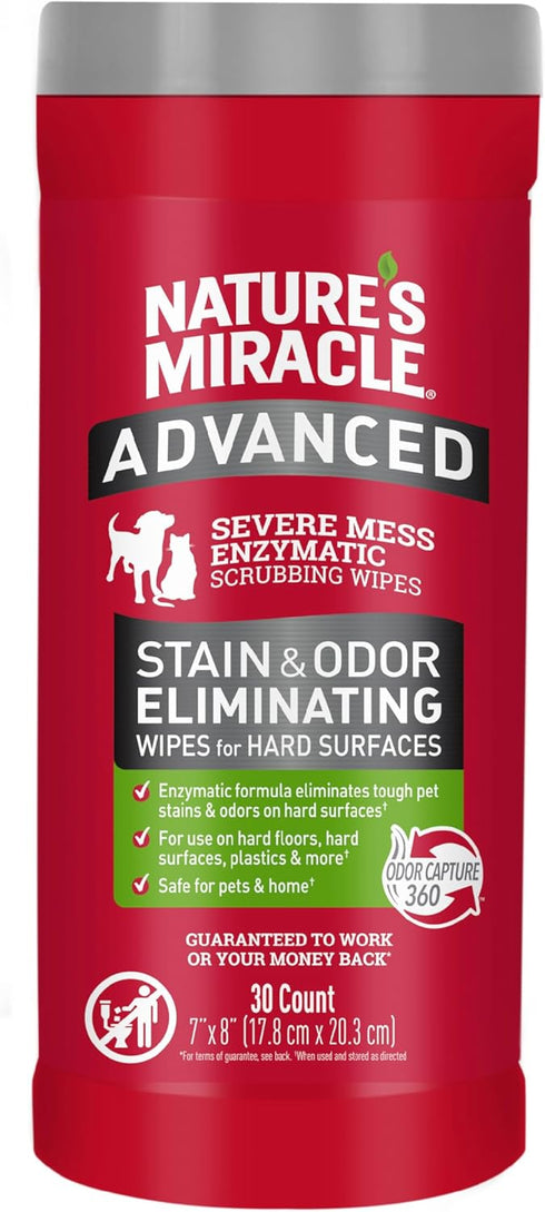 Nature’s Miracle Advanced Stain and Odor Eliminating Wipes for Hard Surfaces, 30 Count, Enzymatic Formula