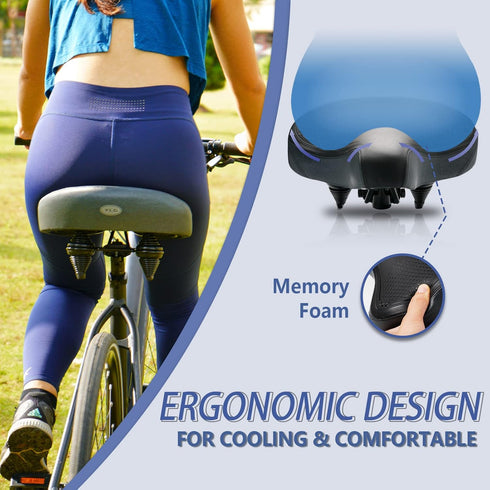 YLG Wide Bike Seat, Comfortable Electric Bike Saddle Cushion with Storage, Durable Leather, Universal Fit