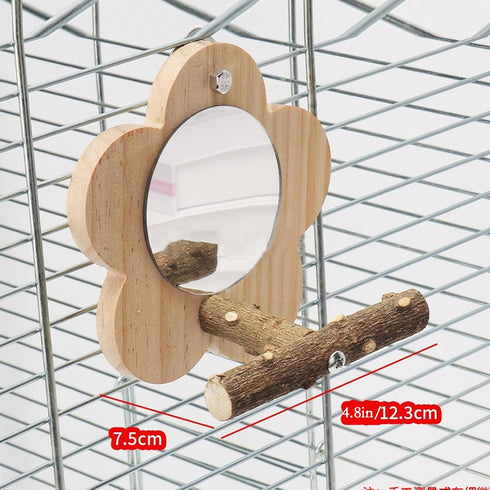 Parrot Perch Stand with Mirror & Chew Toys Natural Wood Bird Play Gym for Cockatiels, Conures, Parakeets, Lovebirds