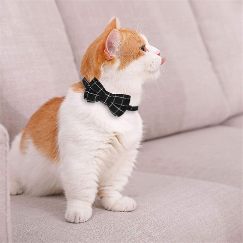 SLSON 2 Pack Breakaway Cat Collar with Bell and Bow Tie, Adjustable Plaid Kitten Collar for Cats and Small Dogs