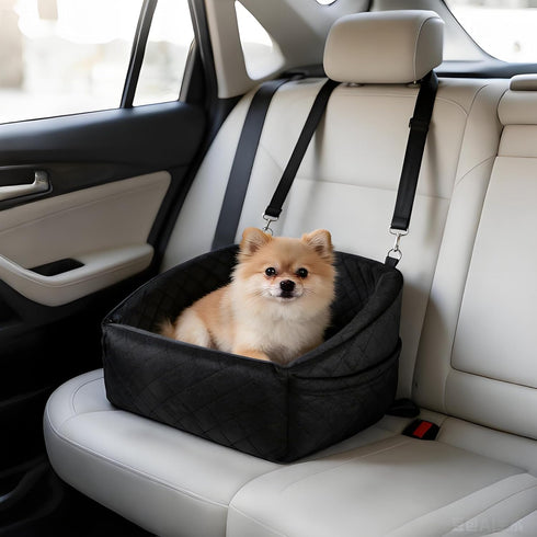 30-35 LB Garvee Dog Booster Car Seat, Comfy Dog Bed for Car with Safety Belt and Storage Pockets, Detachable Washable