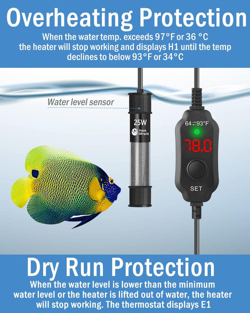 AquaMiracle 25W Adjustable Submersible Aquarium Heater with LED Digital Display, for 3-5 Gallon Tanks