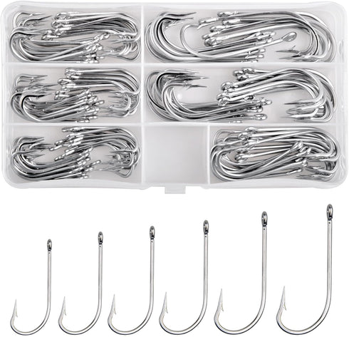 Saltwater Fishing Hooks Set, Stainless Steel O'Shaughnessy Forged Long Shank Hooks for Saltwater Freshwater